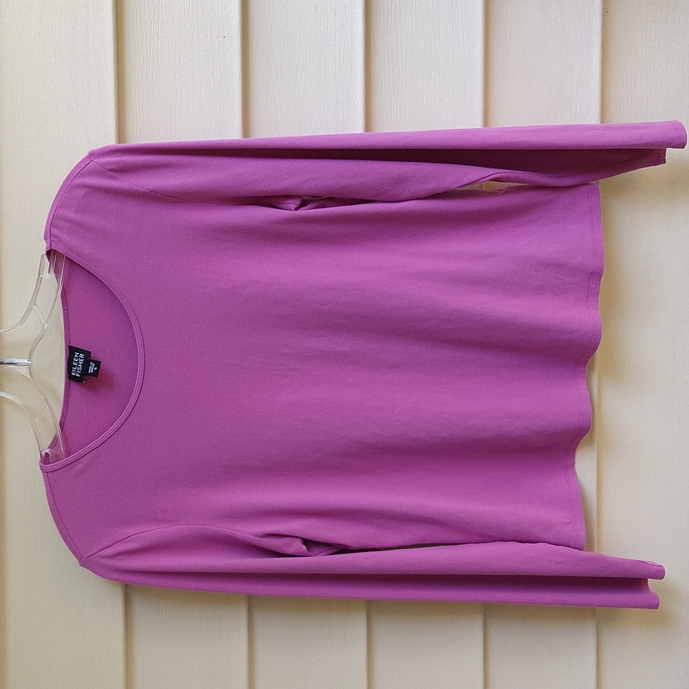 Eileen Fisher Women's Viscose Pullover Stretch Long Sleeved Shirt Pink Lilac